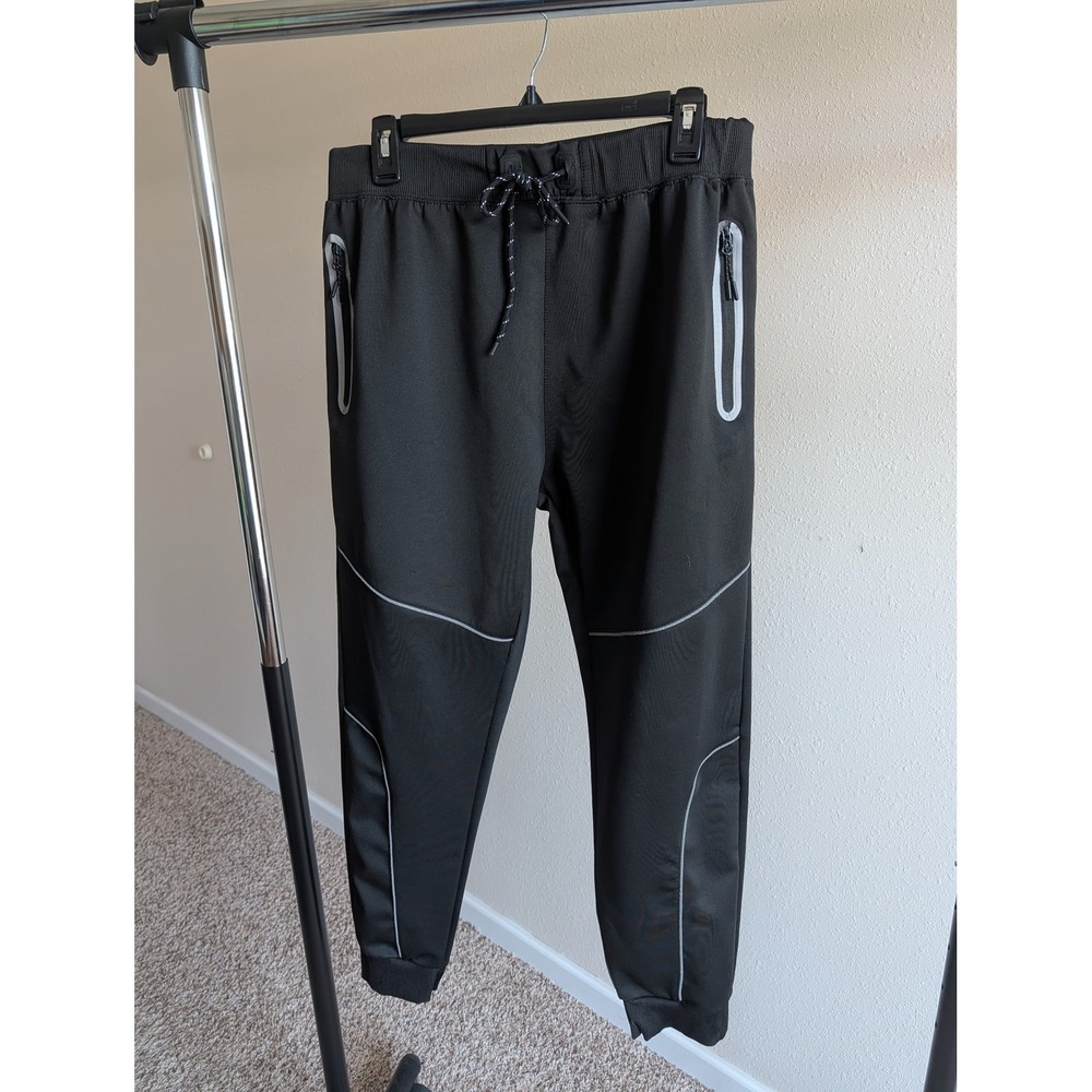 Fried Denim Mens XL Black Reflective Trim Jogger Pants Zipper Pockets RN121557 - Picture 2 of 3